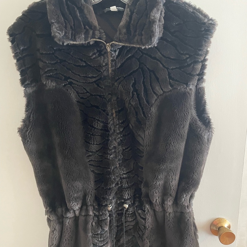 Women's Faux Fur Vest - Dark Brown/black